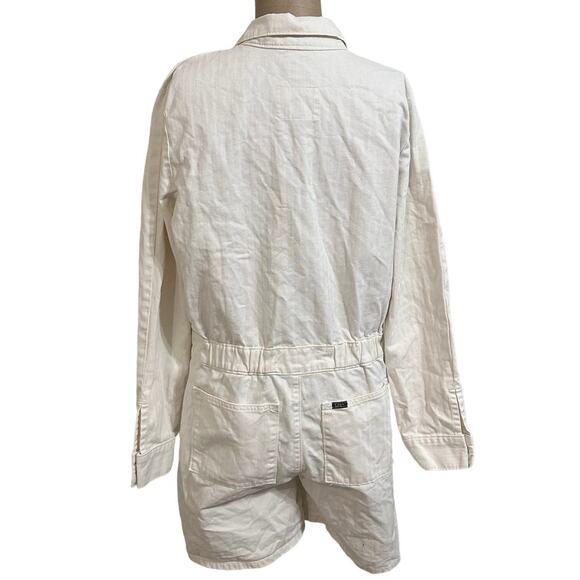 Lee Jumpsuit Vintage Modern White Cotton Long Sleeve Shorts Romper - Picture 5 of 7